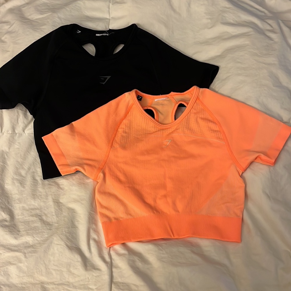 2 Gymshark tops, neon orange and black, size XS